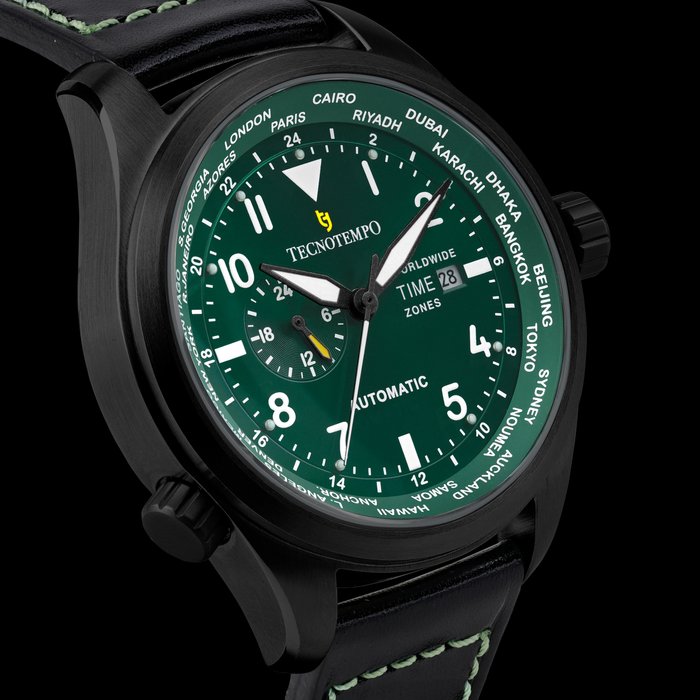 Tecnotempo - World Time Zone - Automatic - Limited Edition - - Ingen mindstepris - TT.300.WLKGR (Black/Green) - Mænd - 2011-nu