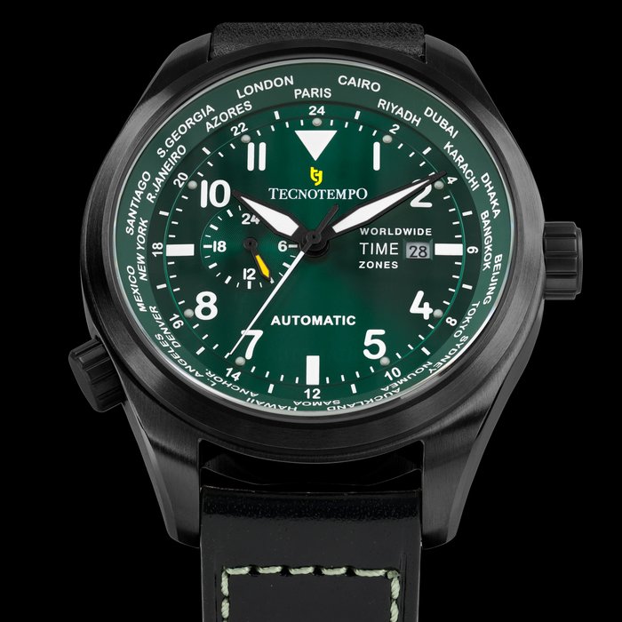 Tecnotempo - World Time Zone - Automatic - Limited Edition - - Ingen mindstepris - TT.300.WLKGR (Black/Green) - Mænd - 2011-nu