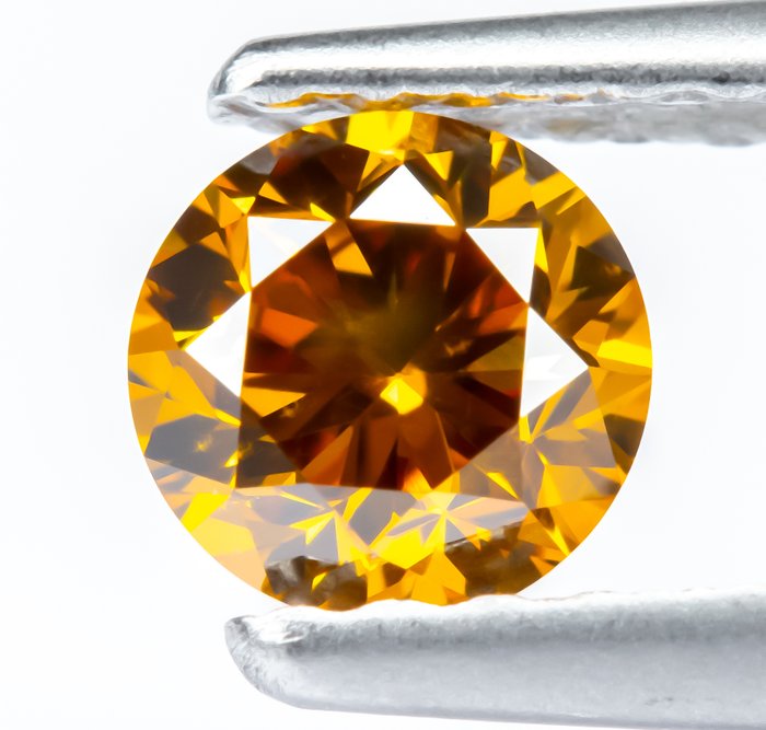 Ingen mindstepris - 1 pcs Diamant  (Naturfarvet)  - 0.36 ct - Rund - Fancy intense Gullig Orange - SI1 - Gem Report Antwerp (GRA)