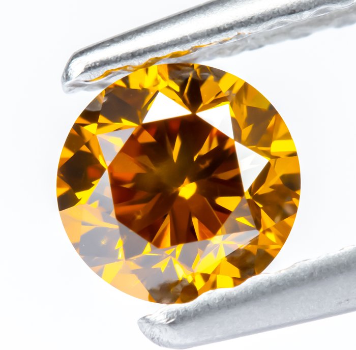 Ingen mindstepris - 1 pcs Diamant  (Naturfarvet)  - 0.36 ct - Rund - Fancy intense Gullig Orange - SI1 - Gem Report Antwerp (GRA)