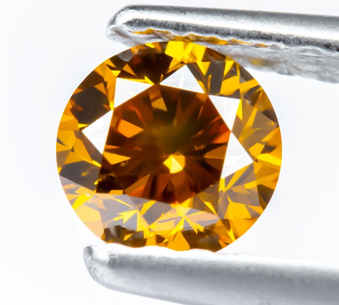 Ingen mindstepris - 1 pcs Diamant  (Naturfarvet)  - 0.36 ct - Rund - Fancy intense Gullig Orange - SI1 - Gem Report Antwerp (GRA)