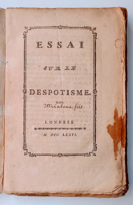 Honoré-Gabriel Riquetti comte de Mirabeau - Essai sur le despotisme - 1776