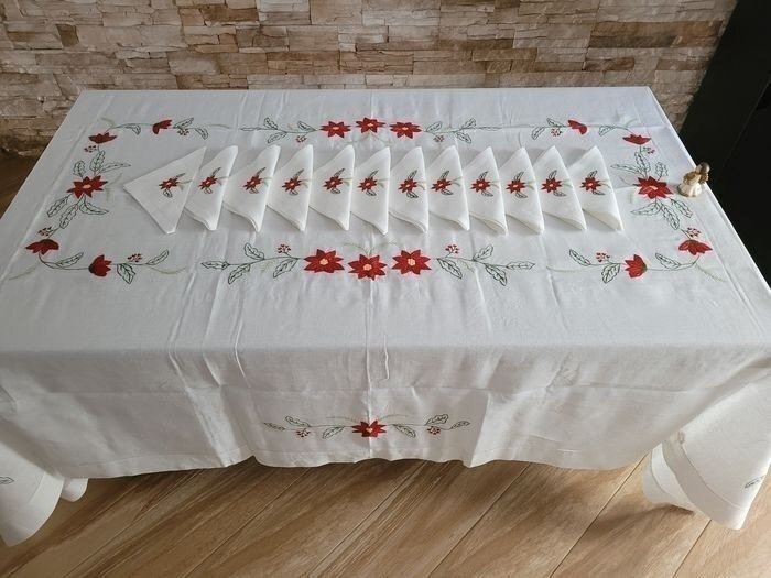 Christmas tablecloth hand embroidered - Dug  - 280 cm - 188 cm