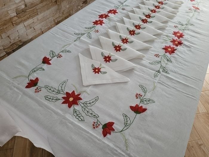 Christmas tablecloth hand embroidered - Dug  - 280 cm - 188 cm