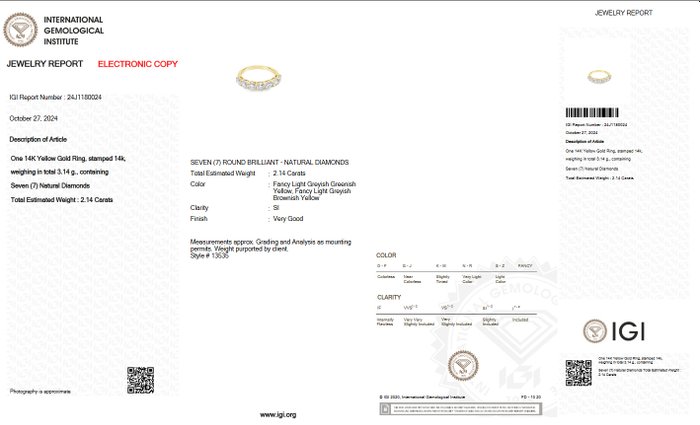 Ingen mindstepris - Ring - 14 karat Gulguld -  2.14ct. tw. Blandede farver Diamant (Naturfarvet) - IGI