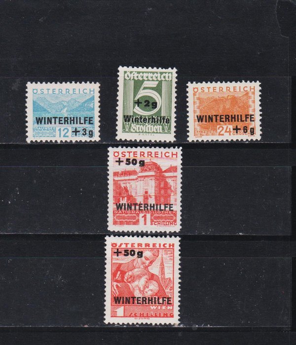 Østrig 1935/1936 - Austria Winter Aid 1 komplet + højeste værdi af Winter Aid 2 postfrisk - Katalognummer 563-566+616