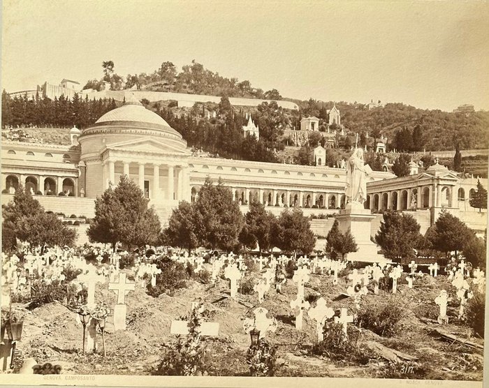 Alfredo Noack (1833 - 1896) - 2 x Panorama di Camposanto Genoa Italy - Lot of two Albumen Prints - ca 1870s