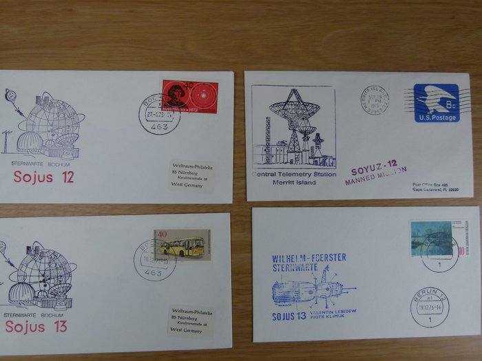 Samling af 96 russiske rumomslag - mest Sojus Baikonur-omslag - 1980-1990