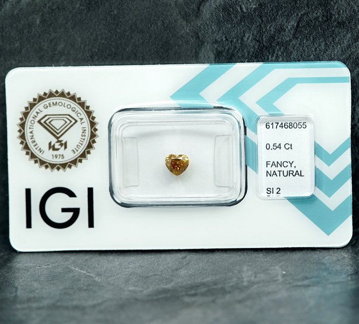 1 pcs Diamant  (Naturfarvet)  - 0.54 ct - Fancy intense Gul - SI2 - International Gemological Institute (IGI)