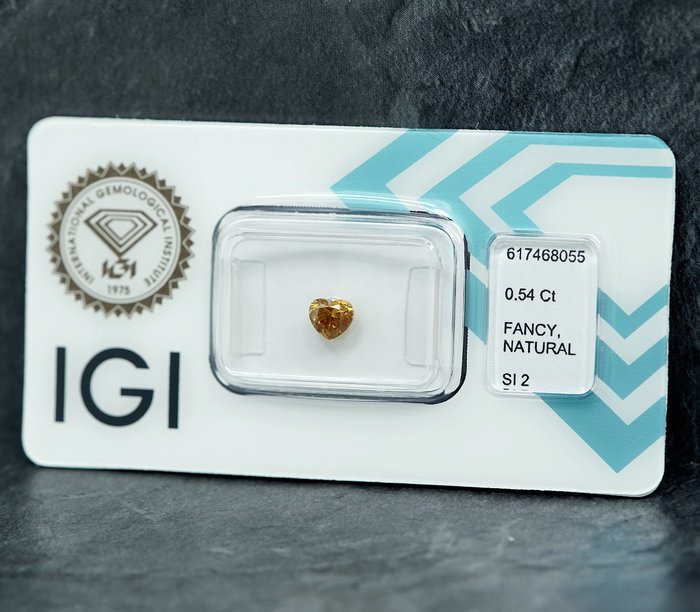 1 pcs Diamant  (Naturfarvet)  - 0.54 ct - Fancy intense Gul - SI2 - International Gemological Institute (IGI)