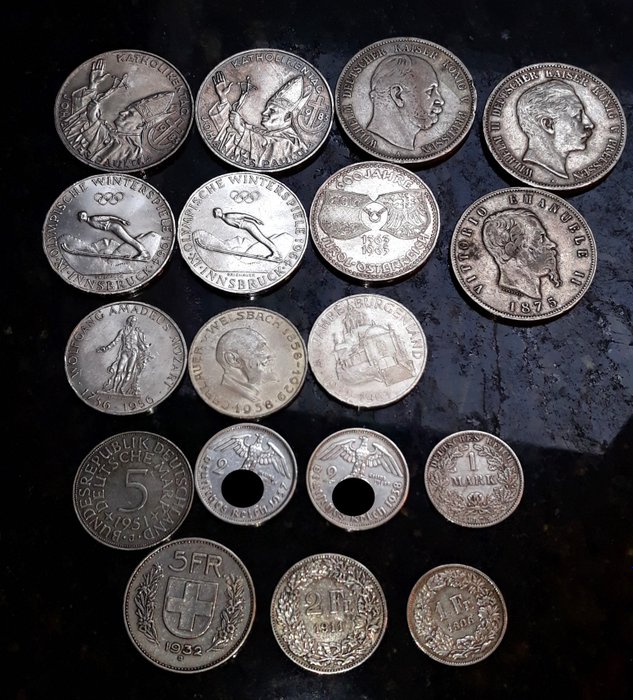 Verden Tyskland Østrig Italien Schweiz Lot of 18 solid silver coins from 1874-1964 1874-1964  (Ingen mindstepris)