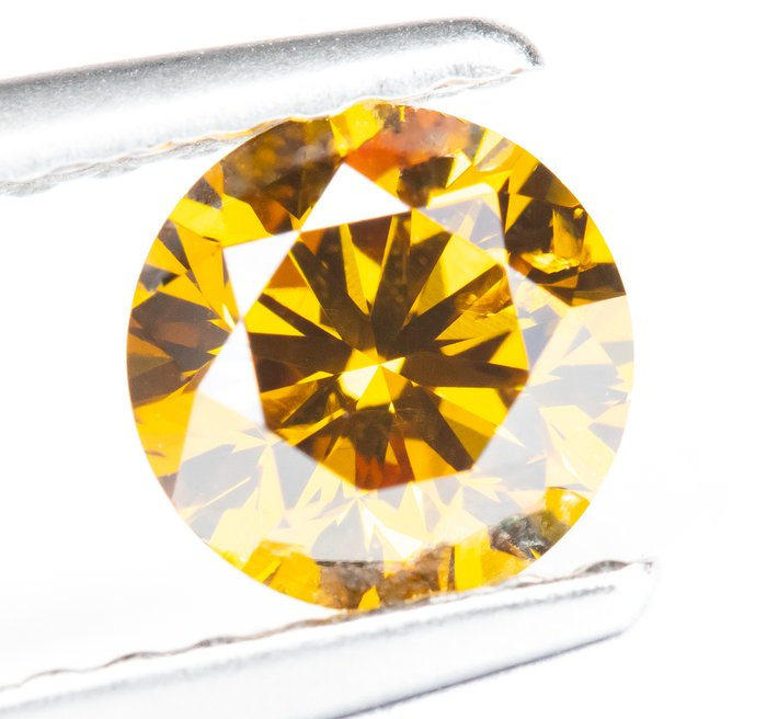 Ingen mindstepris - 1 pcs Diamant  (Naturfarvet)  - 0.53 ct - Rund - Fancy deep Brunlig, Gullig Orange - SI2 - Gem Report Antwerp (GRA)