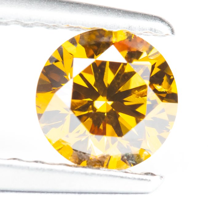 Ingen mindstepris - 1 pcs Diamant  (Naturfarvet)  - 0.53 ct - Rund - Fancy deep Brunlig, Gullig Orange - SI2 - Gem Report Antwerp (GRA)