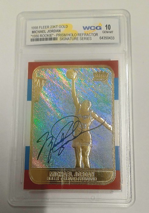 1998 Fleer 23KT Gold Michael Jordan 1986 Rookie- Prism Holo refractor- Signature series WCG 10 - 1 Graded card