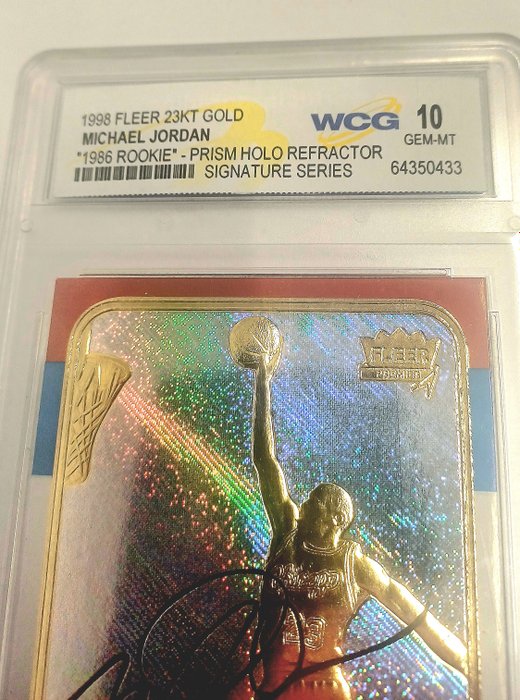 1998 Fleer 23KT Gold Michael Jordan 1986 Rookie- Prism Holo refractor- Signature series WCG 10 - 1 Graded card