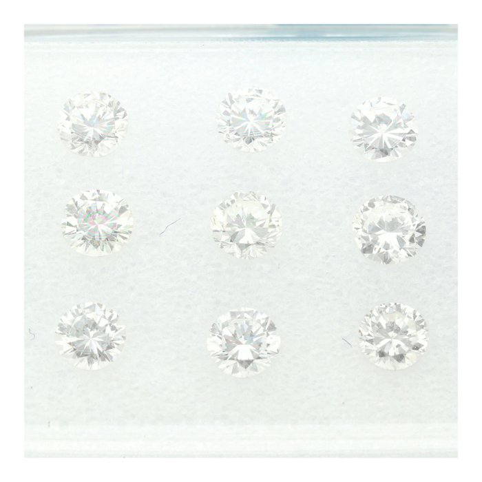 Ingen mindstepris - 9 pcs Diamant  (Natur)  - 0.74 ct - Rund - D (farveløs), E, F - SI2 - International Gemological Institute (IGI)