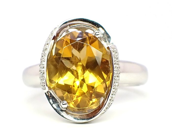 Ring - 18 kraat Hvidguld Citrin - Diamant