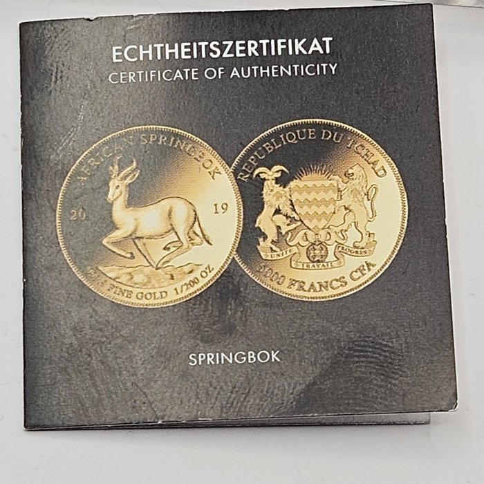 Tchad. 5000 Francs 2019 springbok, 1/200 Oz (.999)  (Ingen mindstepris)