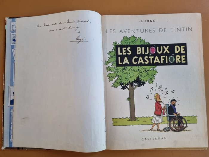 Tintin T21 - Les bijoux de la Castafiore (B34) + dédicace manuscrite - C - 1 Album - Første udgave - 1963