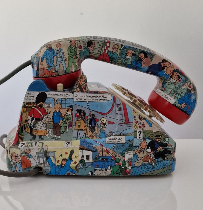 Analog telefon - Termoplastisk - "Tintin" hånd dekoreret med autentisk Bande Dessinée