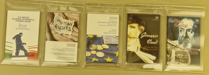 Italien. 2 Euro 2006/2014 (5 coincards)  (Ingen mindstepris)