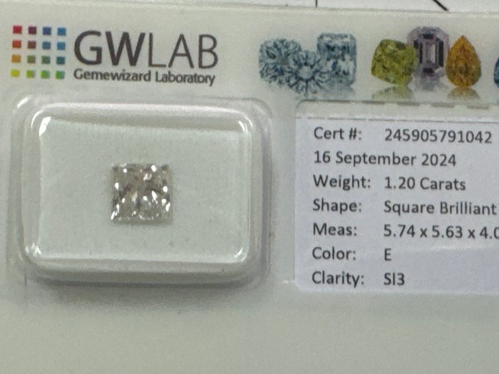 Ingen mindstepris - 1 pcs Diamant  (Natur)  - 120 ct - Kvadrat - E - SI3 - Gemewizard Gemological Laboratory (GWLab)