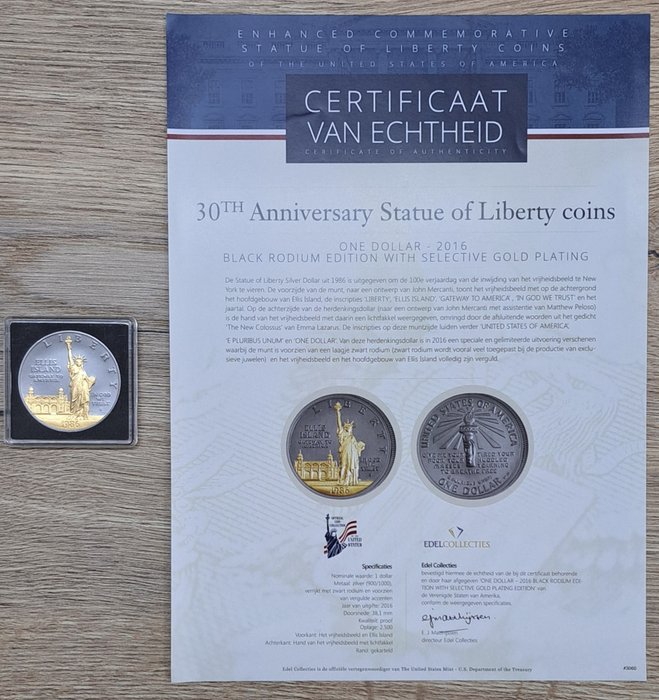 Förenta staterna. 1 Dollar 1986 (2016) 30th Anniversary statue of liberty - Silver Black Rhodium Edition, Proof  (Ingen mindstepris)