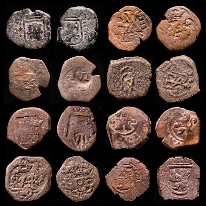 Spanien Felipe II (1556-1598) - Felipe III (1598-1621) - Felipe IV (1621-1665) Maravedi Casa de Austria Lote de ocho (8) monedas  (Ingen mindstepris)