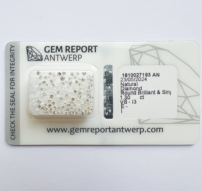 Ingen mindstepris - 100 pcs Diamant  (Natur)  - 130 ct - Rund - E I - I3 VS1 - Gem Report Antwerp (GRA)