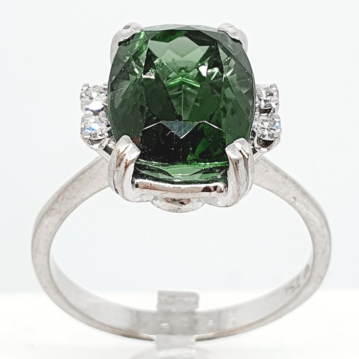 Ring - 18 kraat Hvidguld Peridot - Diamant