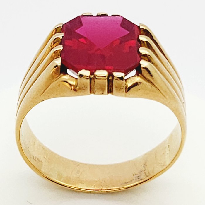 Ring - 18 kraat Gulguld -  4.00ct. tw. Syntetisk ædelsten