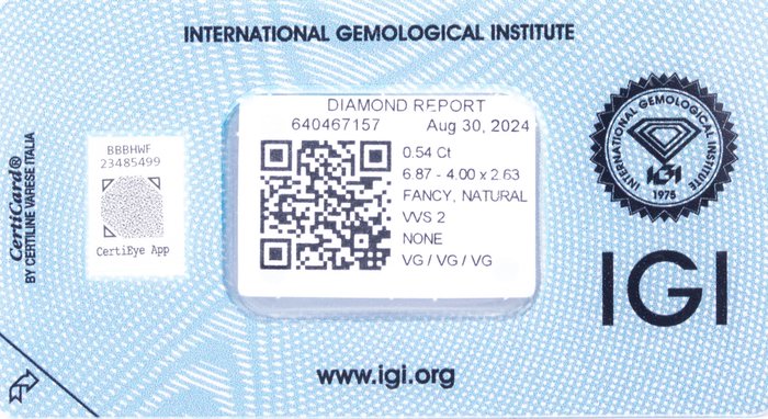 Ingen mindstepris - 1 pcs Diamant  (Naturfarvet)  - 0.54 ct - Pære - Fancy Brun - VVS2 - International Gemological Institute (IGI)