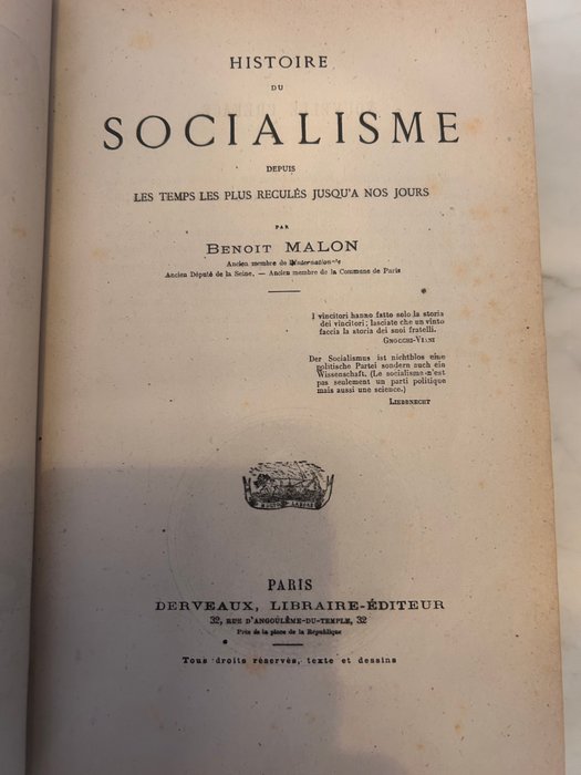 Benoit malon - L histoire de la socialisme - 1879