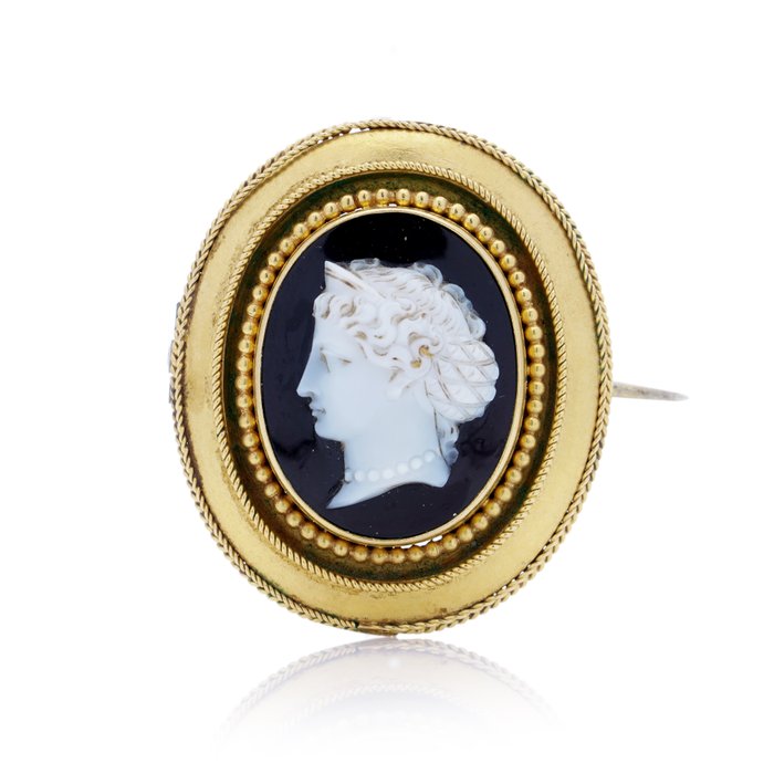 Broche Victoriansk 21kt. guld onyx cameo