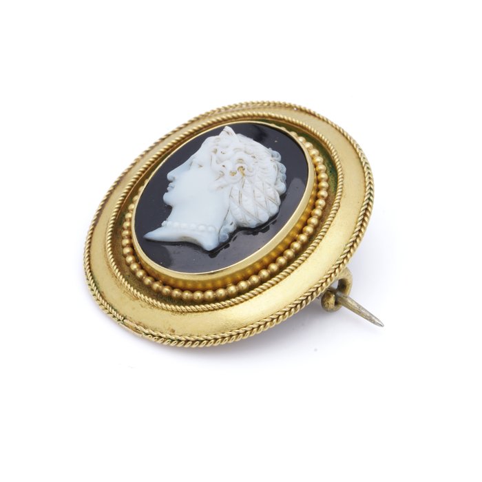 Broche Victoriansk 21kt. guld onyx cameo