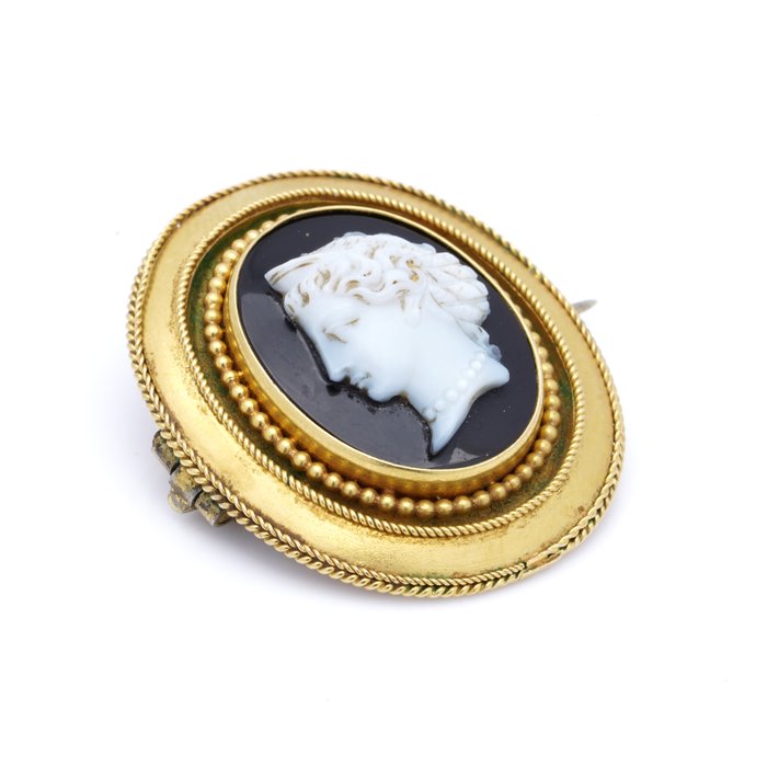 Broche Victoriansk 21kt. guld onyx cameo