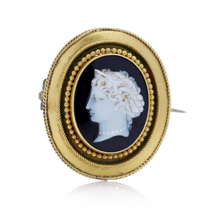 Broche Victoriansk 21kt. guld onyx cameo