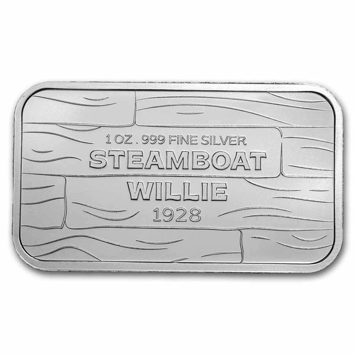 Verden. Silver Bar 2024 Steamboat Willie - Mickey Mouse, 1 Oz (.999)  (Ingen mindstepris)