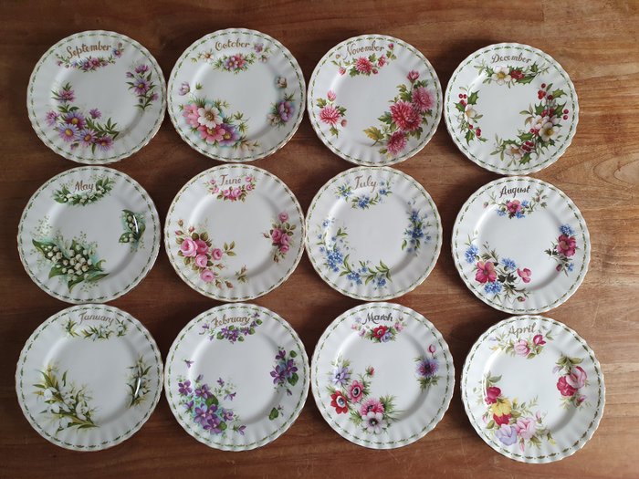 Royal Albert - Wienerbrød/kagesæt (12) - Månedens blomster - Porcelæn - Konditorplader