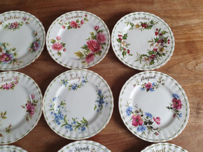 Royal Albert - Wienerbrød/kagesæt (12) - Månedens blomster - Porcelæn - Konditorplader