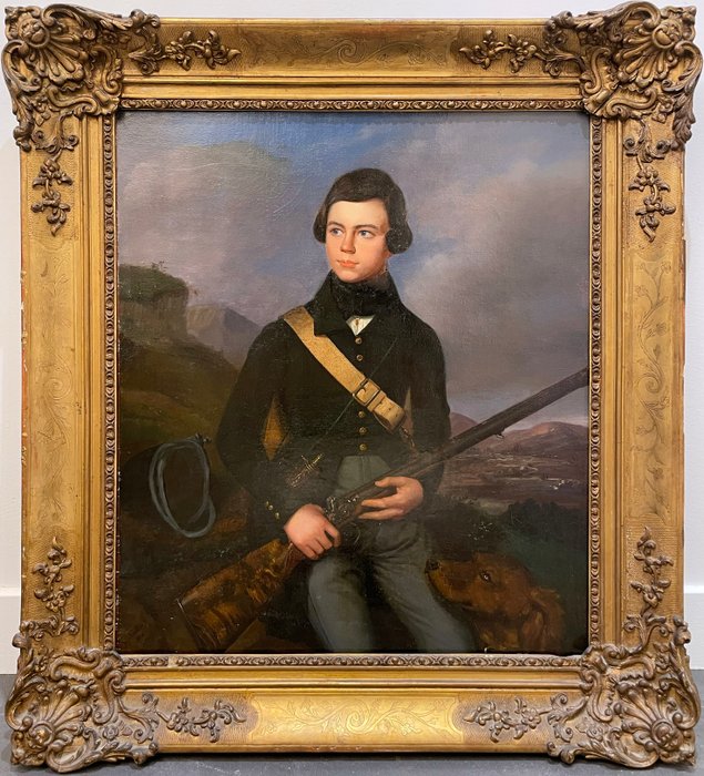 Henri Valton (1798-1878) - Jeune Chasseur et son Épagneul Fidèle - NO RESERVE