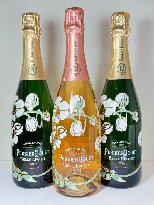 2013 Perrier-Jouët Belle Epoque Rose 2013  2 x Brut 2014 - Champagne - 3 Flasker (075 L)