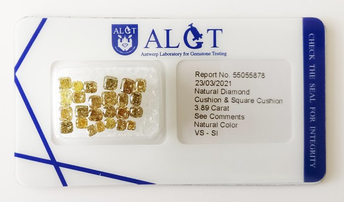 25 pcs Diamant  (Naturfarvet)  - 3.89 ct - Pude Blandede farver - SI2, VS1 - Antwerp Laboratory for Gemstone Testing (ALGT)