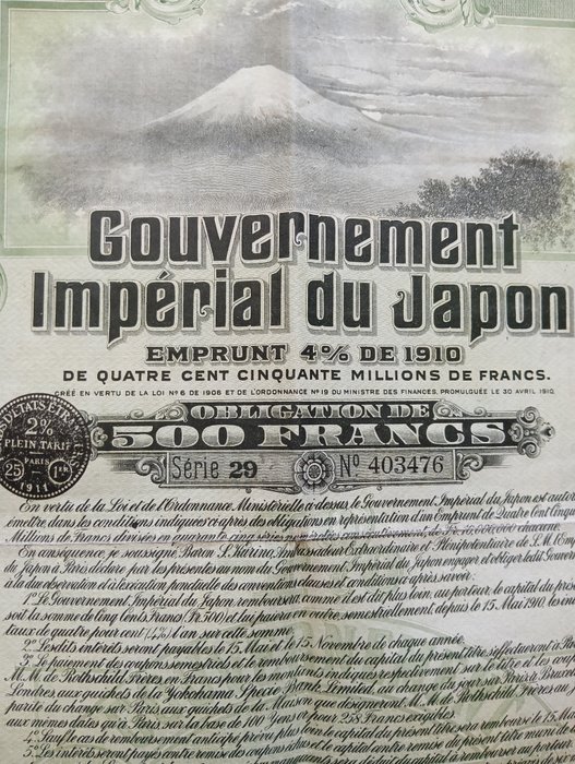 Japan. - 500 Francs - 1910 - Gouvernement Impérial du Japon  (Ingen mindstepris)