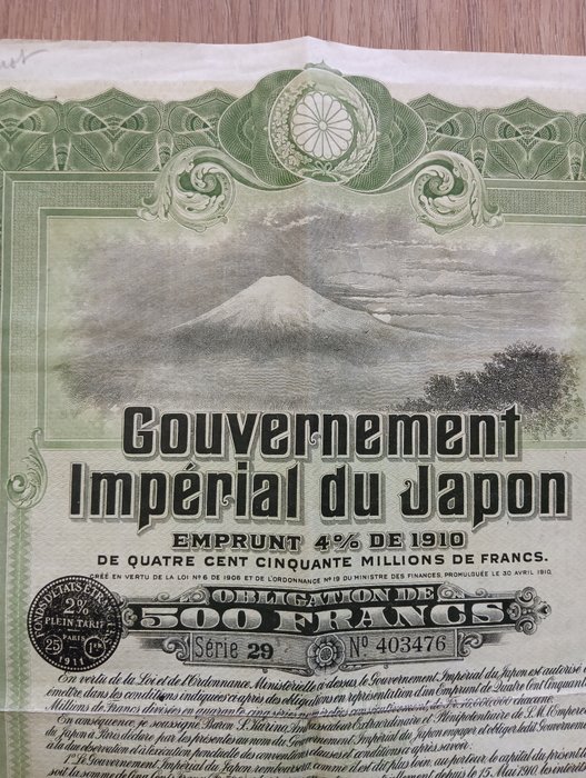 Japan. - 500 Francs - 1910 - Gouvernement Impérial du Japon  (Ingen mindstepris)