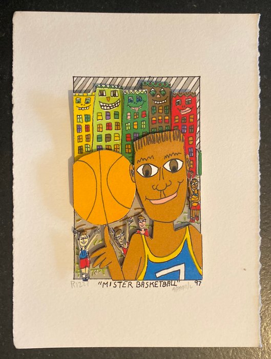 James Rizzi (1950-2011) - MR BASKETBALL, hand signed 3D