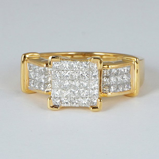 Ring - 14 karat Gulguld -  1.22ct. tw. Diamant (Natur) - Diamantring