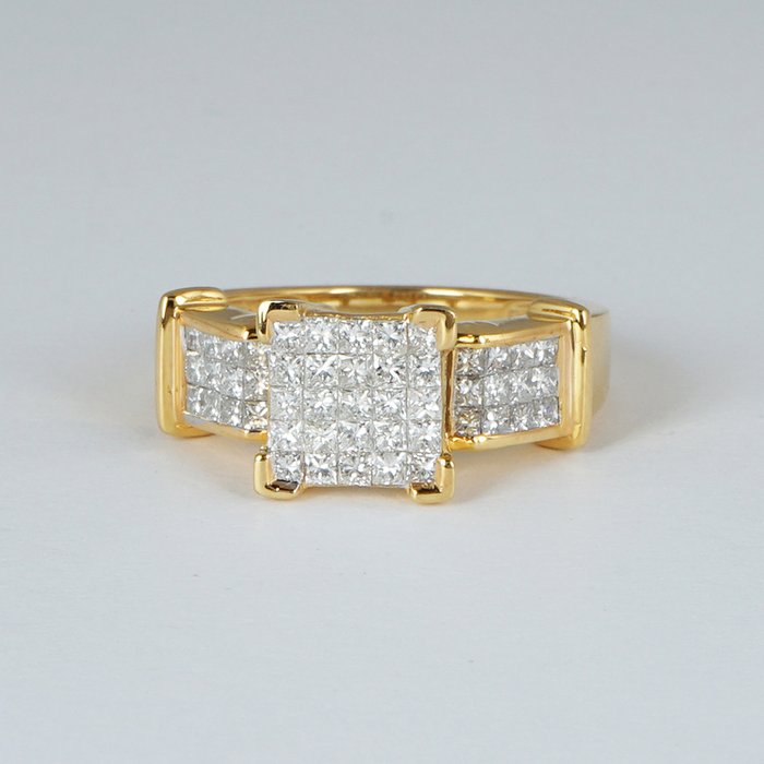 Ring - 14 karat Gulguld -  1.22ct. tw. Diamant (Natur) - Diamantring