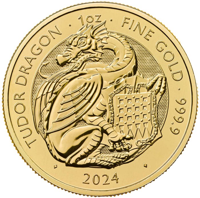 Storbritannien. 100 Pounds 2024 Royal Mint Tudor Beast Tudor Dragon - 1 oz Goldmünze