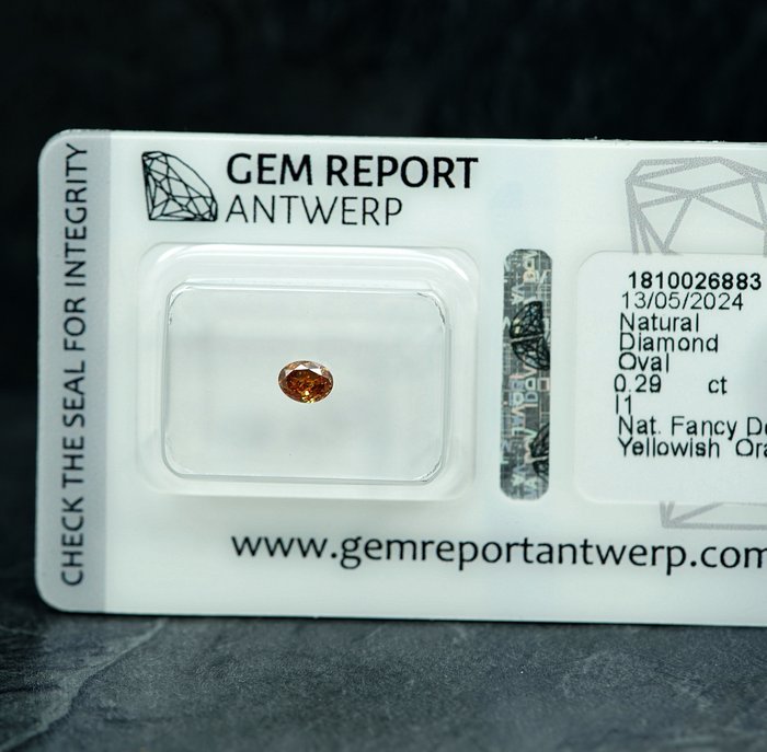 Ingen mindstepris - 1 pcs Diamant  (Naturfarvet)  - 029 ct - Fancy deep Gullig Orange - I1 - Gem Report Antwerp (GRA)